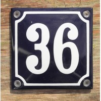 FRENCH  ENAMEL HOUSE NUMBER SIGN. WHITE No.36 ON A BLUE BACKGROUND 10x10cm.   131593182918